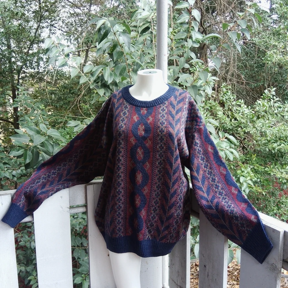 Vintage 80s Academia Preppy Retro Grandpa Pullover Crewneck Sweater - Picture 1 of 11
